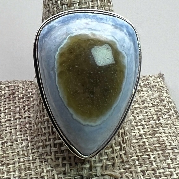 New Owyhee Opal Eye Stone Silver Overlay Ring Size 10.5 - Picture 2 of 8